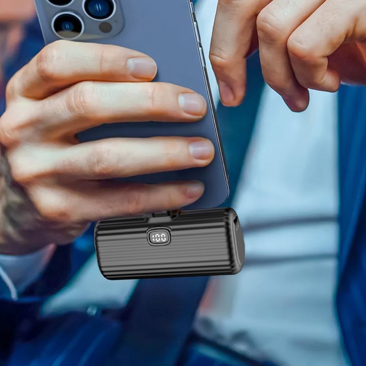 Green Lion Pocket 5000mAh Power Bank with Type-C Output, Compact and Portable, Foldable Stand, Lithium-Ion Cell battery, Digital Display, Type-C Input & Output - Black