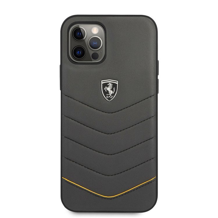 CG MOBILE Ferrari Heritage Quilted Leather Hard Case, Shock-Absorption & Drop Protection Back Cover Compatible iPhone 12 / 12 Pro (6.1") Officially Licensed