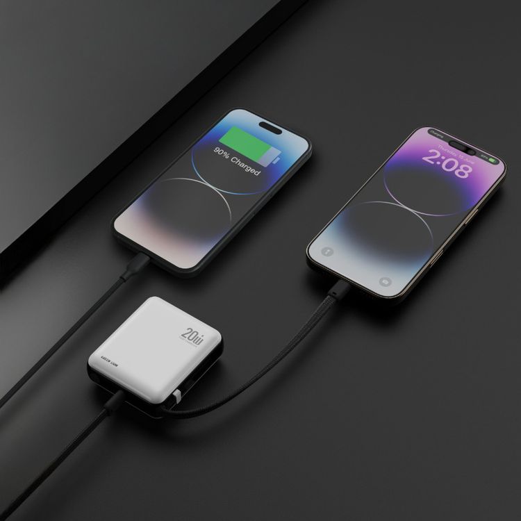 Green Lion Nuru 10000mAh Power Bank with PD 20W Fast Charging, Safety Protections, Slim Compact Design, Flight Approved, 2-in-1 Cable & Lanyard Included - White