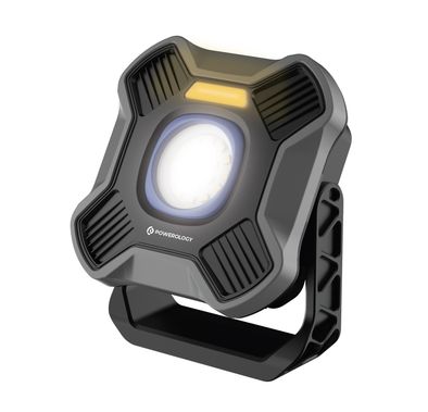 Powerology Brillite 3600mAh Work Light with 360° Rotatable Stand, 3600mAh Battery, Aluminum Alloy & ABS Material, 2000 Lumens Brightness, Dual Hooks & Tripod Mount, Dual Light Modes, USB-C Charging Port, Up to 20 Hours Working Time - Black