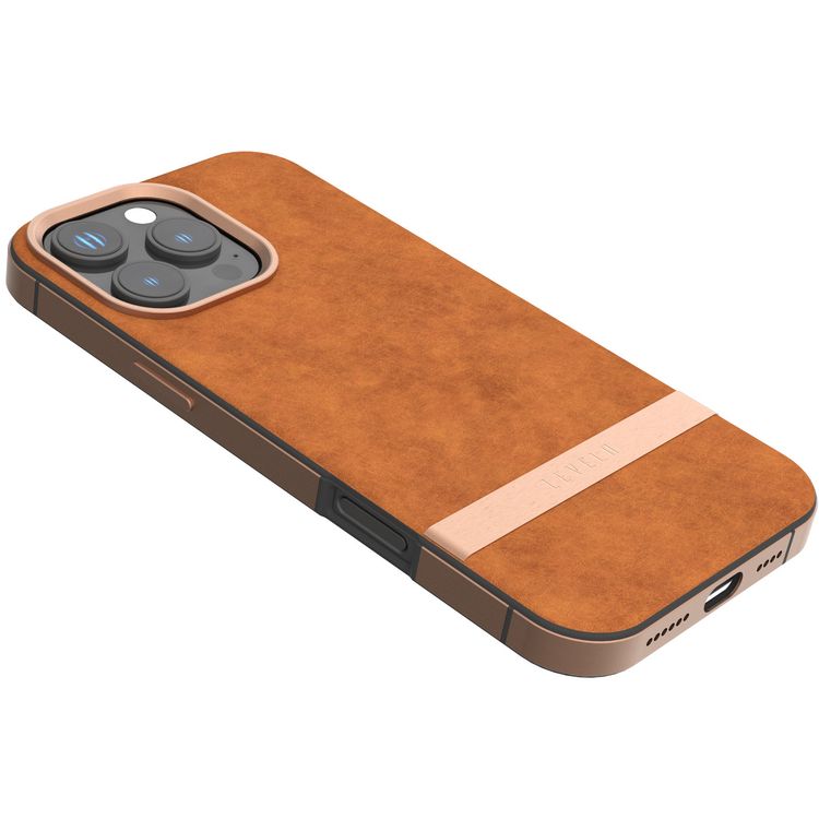 Levelo Pelle Leather Case for iPhone 16 Pro Max with Aluminum Bumper, Impact Resistant Corners, MagSafe compatibility, Lightweight & Slim Profile - Brown