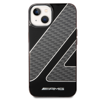AMG Transparent Double Layer Case with Checkered Flag Pattern Crystal Case iPhone 14 Plus Compatibility - Black