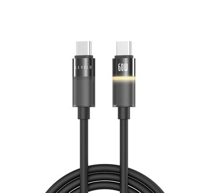 Levelo Luno USB-C to USB-C Cable with 60W Power Delivery, 1m Cable Length, 480Mbps Data Transfer Speed, Silicone Material, Tangle-Free, LED Indicator - black