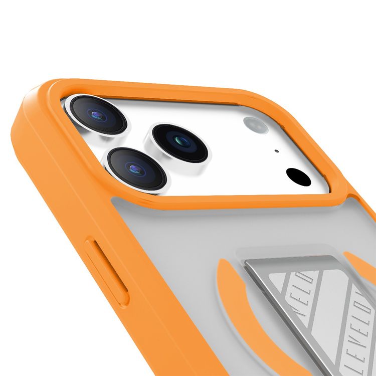 غطاء ليفيلو مورفيكس كلارا جريبستاند ماغ سيف لأيفون 17 برو ماكس، بحواف مرتفعة للكاميرا والشاشة، مغناطيس قوي، جسم مقاوم للصدمات ولمسة نهائية غير لامعة، حامل مرن بشكل D، مضاد لبصمات الأصابع - برتقالي شروق الشمس