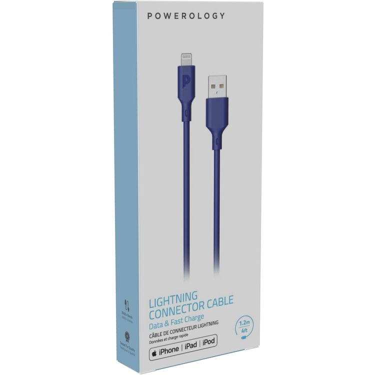 Powerology PVC Type-A to Lightning Cable 1.2m, Bend-Proof Design, Flex Shield PVC Coated Copper, Fraying Protection - Blue