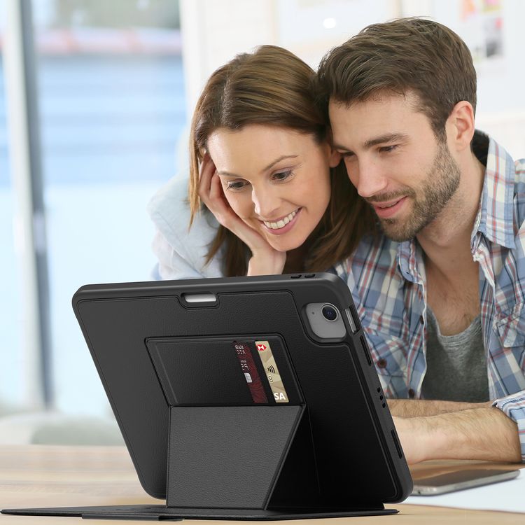 Levelo Luxora Case for iPad 11" (2018 - 2022), Adjustable Multi-Angle Viewing, Premium PU Leather Finish, Shockproof, Anti-Fingerprint, Built-in Pen Holder & Built-in 2 Card Slots, Magnetic Flap Closure - Black