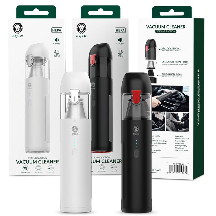Green Portable Cordless Car Vacuum Cleaner 65W 100mL, Super Strong Suction 6000PA, Compact & Lightweight Mini Handheld Vacuum Cleaner