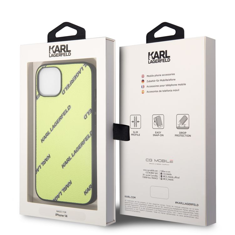 Karl Lagerfeld Grained PU Leather Case with Logomania Pattern iPhone 14 Compatibility - Green