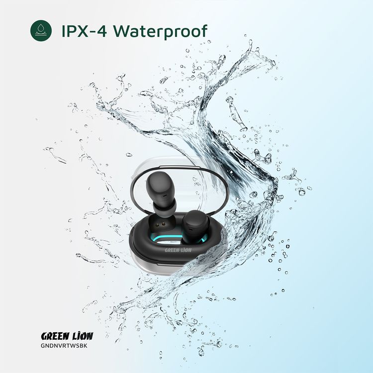 Green Lion Denver True Wireless Earbuds with IPX4 Waterproof, Voice Assistant, In-ear Comfort, Dual-Mic, Touch Control, 3 Hours Playtime - Black