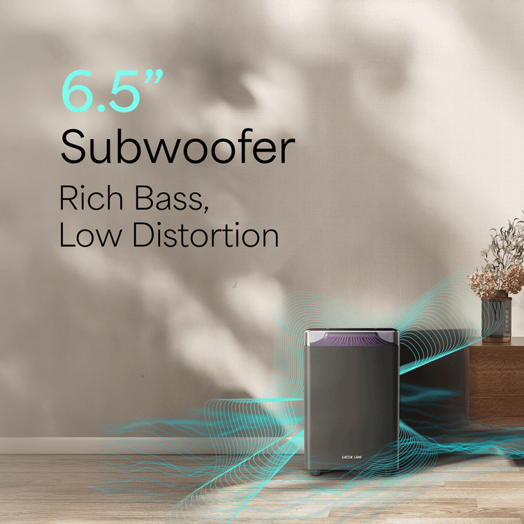 مكبر صوت ساوند بار سلكي Green Lion Cinema SP100 بقوة مقدرة 100 واط، مع جهاز تحكم عن بُعد، قنوات 2.1، إدخال بصري، جهد مقدر 110-240 فولت، إدخال HDMI (ARC)، تشغيل عبر USB - أسود