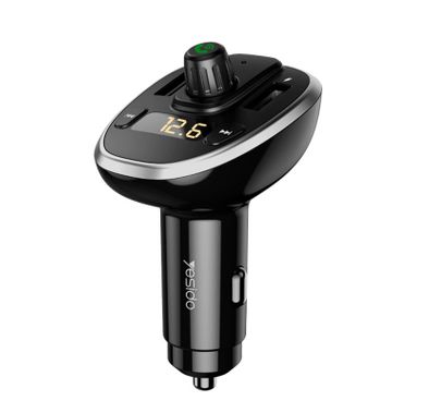 Yesido Y39 Lighter Charger with FM Transmitter, Universal Car Charger Adapter, Answer Incoming Calls, 2 Fast Charging Output Ports, Ability to Connect Flash & TF CARD - Black