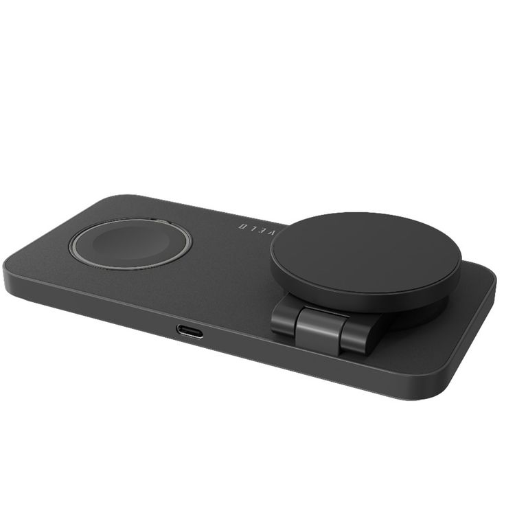 Levelo Quantum 3-in-1 Wireless Charger with 15W Phone Output, 5W AirPods Output, 3W iWatch Output, Strong N52 Magnet, LED Indicator, Compatible with MagSafe, Over Temperature Protection, Simultaneous Charging, Over Voltage Protection, Fast Charging, Foldable Design - Black