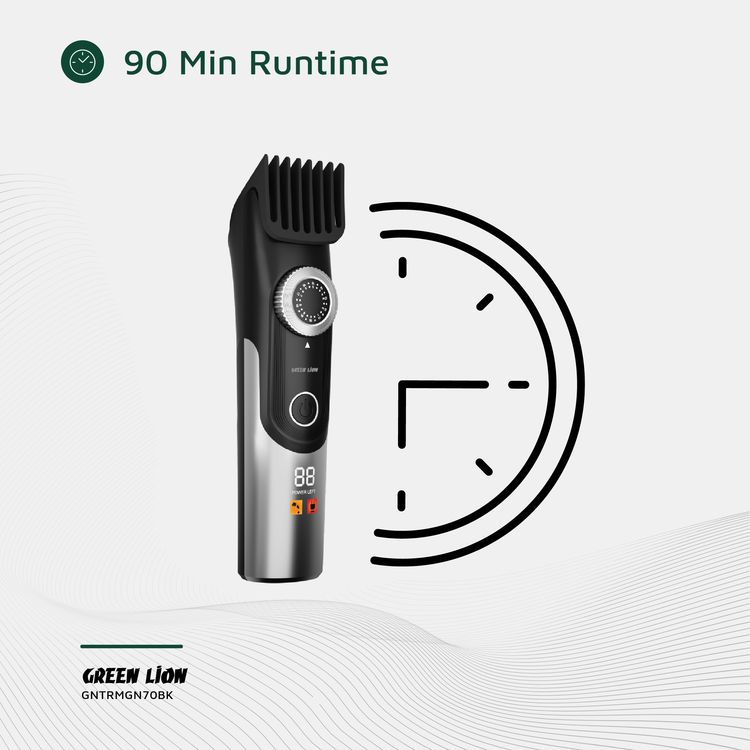 Green Lion Trim Gen"70 Body Hair Trimmer with 3 Speed Levels, LED Status Indicator, Corded & Cordless Use, Charging Base, 1.5 Hours Working Time, 6000RPM Motor - Black