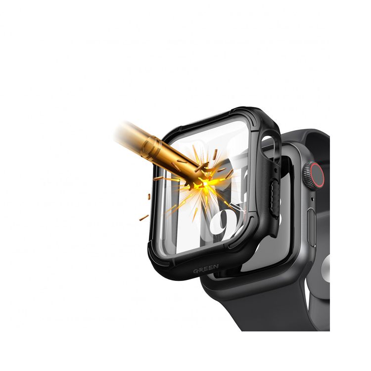 Green Lion Guard Pro Defense Edge Case with Glass Protector for 44mm Apple Watch, Supports Wireless Charging, Easy Installation and Bubble-free, 360° Full-body Protection, Shock-absorbent and Anti-shatter, Premium PC and TPU Material, Slim and Lightweight - Black
