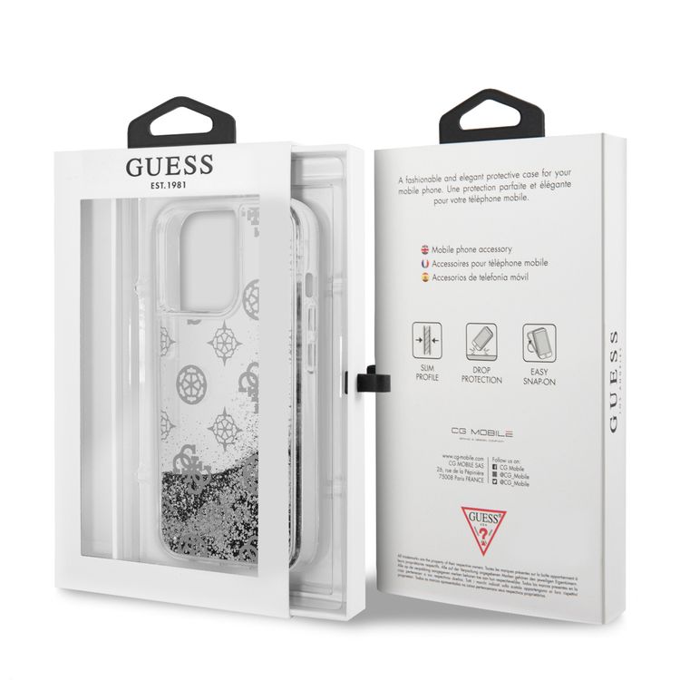 CG MOBILE Guess Liquid Glitter Case Electroplated Peony Logo Compatible for iPhone 13 Pro (6.1") Anti-Scratch, Easy Access to All Ports, Shock Absorption