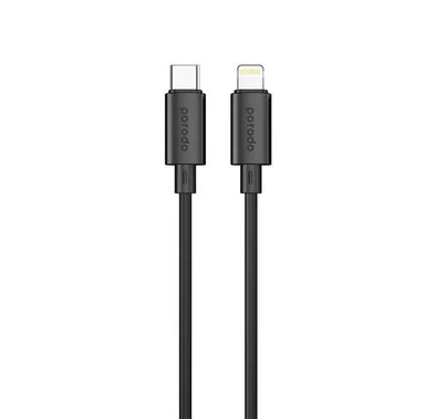 Porodo USB-C To Lightning Cable with Universal Compatibility, Fast Charging & Data Transfer, Flexible Material, 1.2m Cable Length - Black