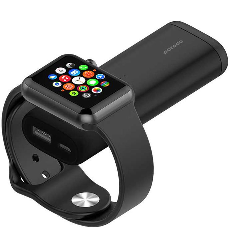 Porodo 2-in-1 Power Bank 5200mAh with Wireless Magnetic Watch Charger & Power Indicators, Compatible with Apple Watch Series 1/2/3/4, Overcharge & Overheat Protection - Black