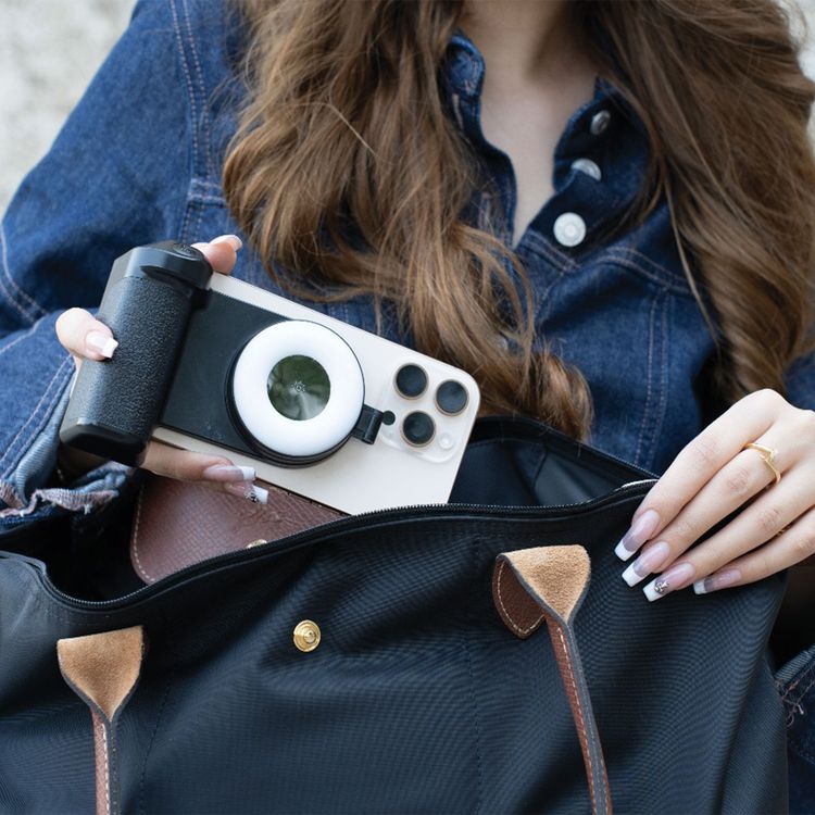 Porodo SnapCharge MagSafe 4800mAh Power Bank with Camera Shutter Remote, 10W Max Wireless Output, Bluetooth Version 5.1, Detachable 360° Rotating Ring Light, Built-in Mirror, Foldable Stand & Grip, ABS Material - Black