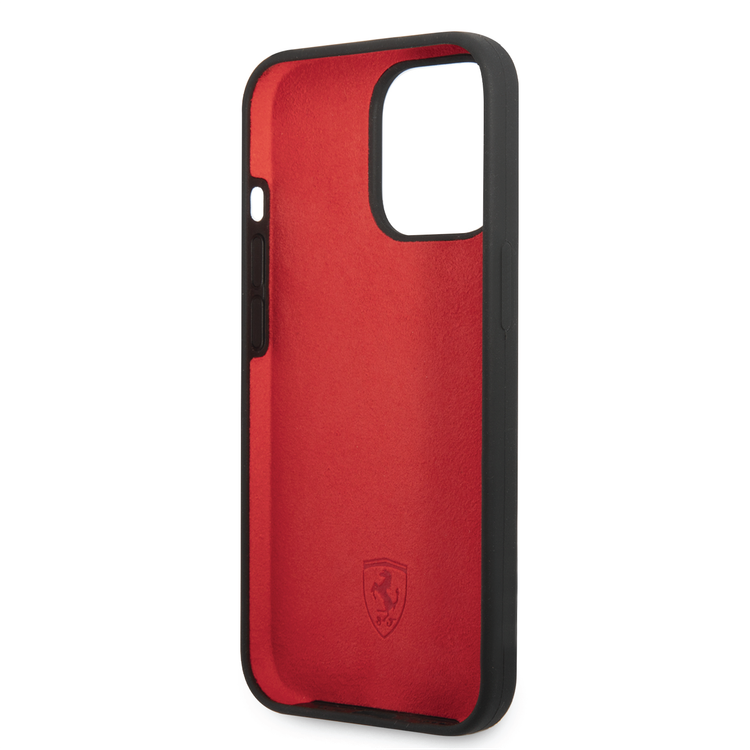 Ferrari Liquid Silicone Case All Over Printed Scuderia iPhone 14 Pro Max Compatibility - Black