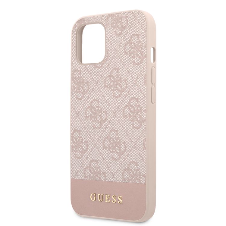 CG MOBILE Guess PC/TPU 4G PU Case with Bottom Stripe Metal Logo Compatible for iPhone 13 (6.1") Anti-Scratch, Easy Access to All Ports, Shock Absorption