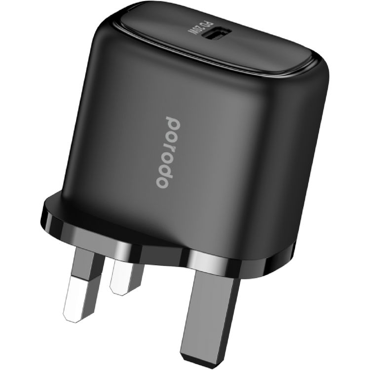 Porodo 20W Single USB C Portable Wall Charger UK - Black