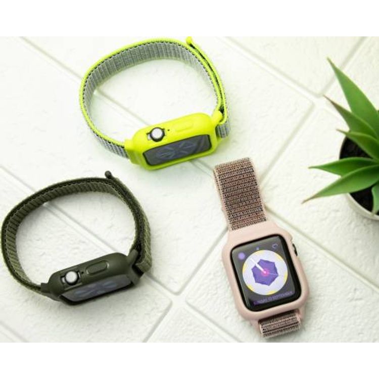 iGuard by Porodo Nylon Watch Band with Shockproof Case, Fit & Comfortable Replacement Wrist Band, Adjustable Straps Compatible for Apple Watch 44mm/42mm - Pink