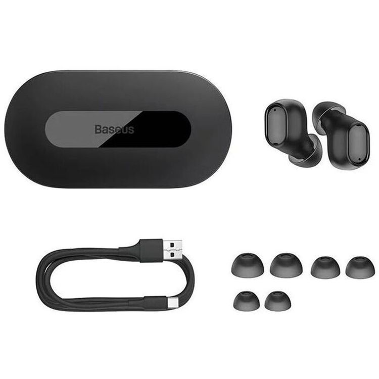 Baseus Bowie EZ10 True Wireless Earphones, Built-in Microphone, Ergonomic Design, 1.5 Hours Battery Charging Time, 10 m Operating Distance - Black
