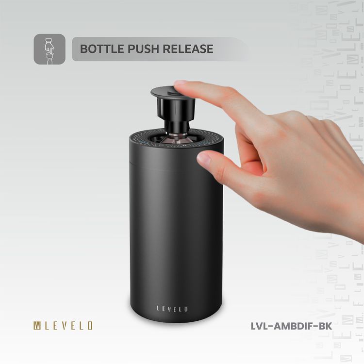 Levelo Ambiance Car Aroma Diffuser, 2000 mAh Battery Capacity, Aluminum + Plastic Material, 5 Hours Charging Time, 14 Hours Working Time, Type-C Charging Port - Black