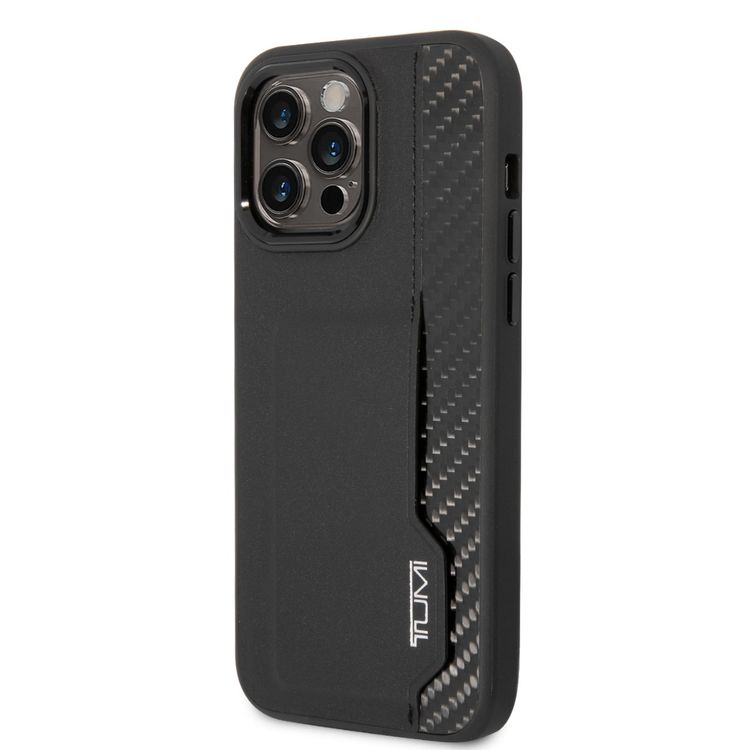Tumi HC Leather & Shiny Carbon Fiber Case with Vertical Card Slot iPhone 14 Pro - Black