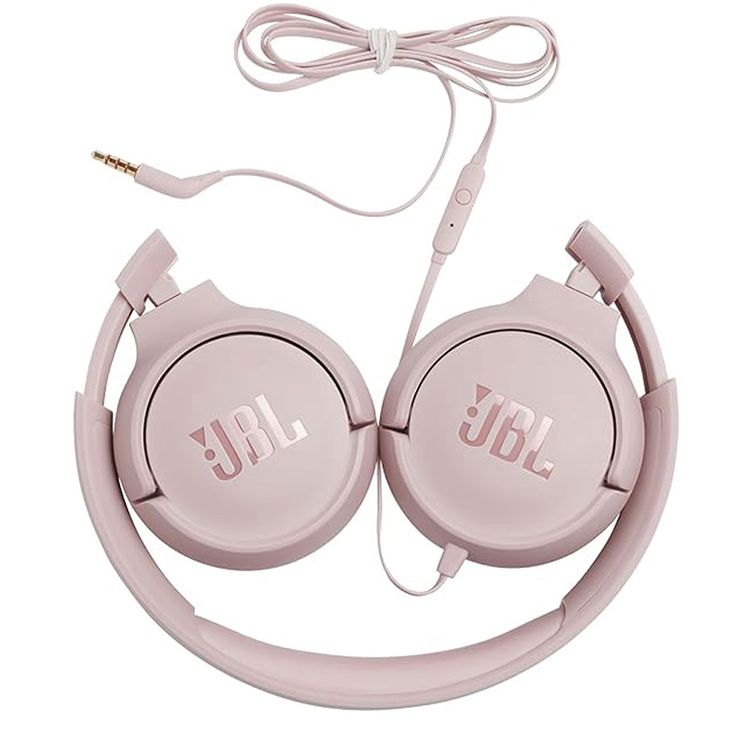 JBL TUNE 500 Wired On-Ear Headphones with Built-in Microphone, Pure Bass Sound, Lightweight and Foldable Design, 1-Button Remote/Mic - Pink