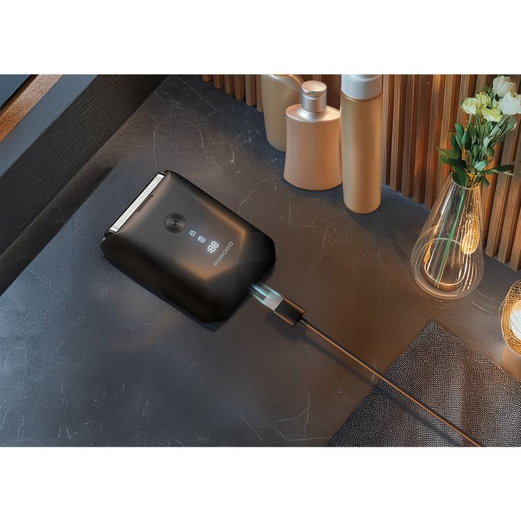 Porodo Lifestyle Dual-Blade Pocket Shaver with Travel Lock, Dual-Blade, Digital Display, Type-C Charging, 600mAh Battery, 8000RPM Motor Speed, Lightweight & Portable - Black