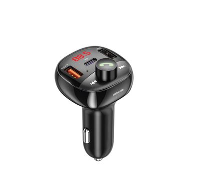Green Lion Flux Drive FM Transmitter with PD 30W Fast Charging, QC 3.0, FM Transmitter, Built-in Microphone, Real-Time Monitoring, On-the-Go Convenience, Volume Control Knob, Hands-Free Calls, Safety Protection, LCD Display, USB & TF Card Playback, Simultaneous Charging, Control Buttons - Black