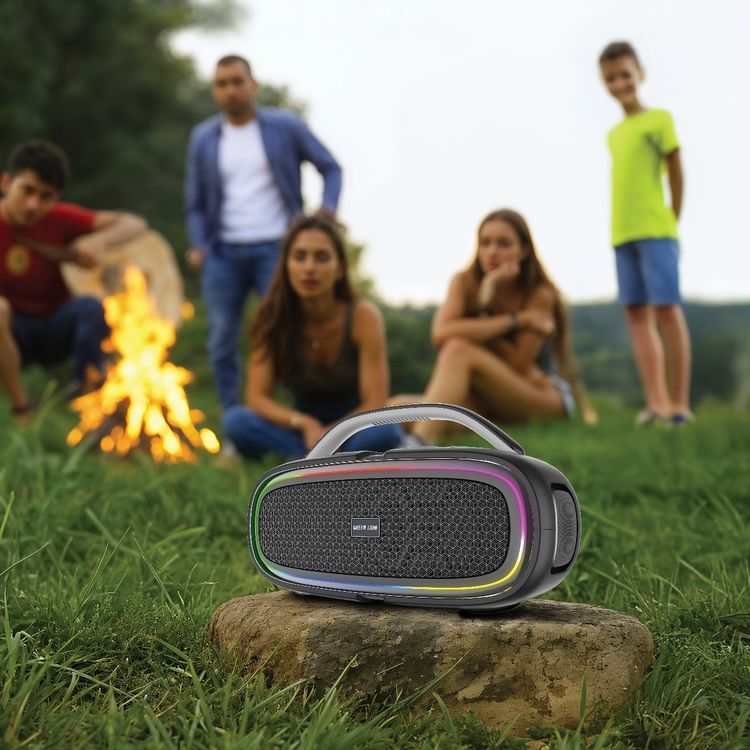 Green Lion Beam Plus Wireless Speaker with 100W Total Power, AUX/USB/TF Input Ports, 15000mAh Battery Capacity, 8 Hours Play Time, 1×Wireless Microphone - Black