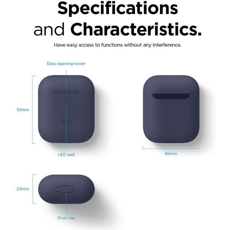 Elago Basic Skinny Case for Apple AirPods 1&2 Generation, Upgraded Premium Silicone, Front LED Visible, Dustproof Protective Cover, Compatibility With Wireless Chargers Jean Indigo