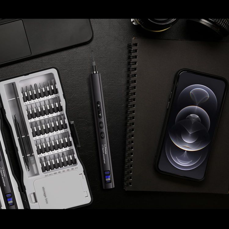 عدة مفكات براغي كهربائية دقيقة من Porodo TechFix 97 في 1 مع ضوء LED، منفذ شحن Type-C، عمر بطارية طويل، تصميم مدمج، سعة بطارية 320 مللي أمبير، وقت شحن 90 دقيقة - أسود