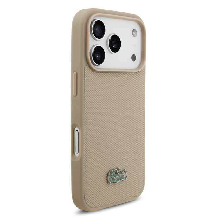 Lacoste MagSafe PU Leather Hard Case with Iconic Petit Pique Logo for iPhone 17 Pro, Drop Protection, Slim Profile, Easy Snap-On Design, Sustainable Packaging - Taupe