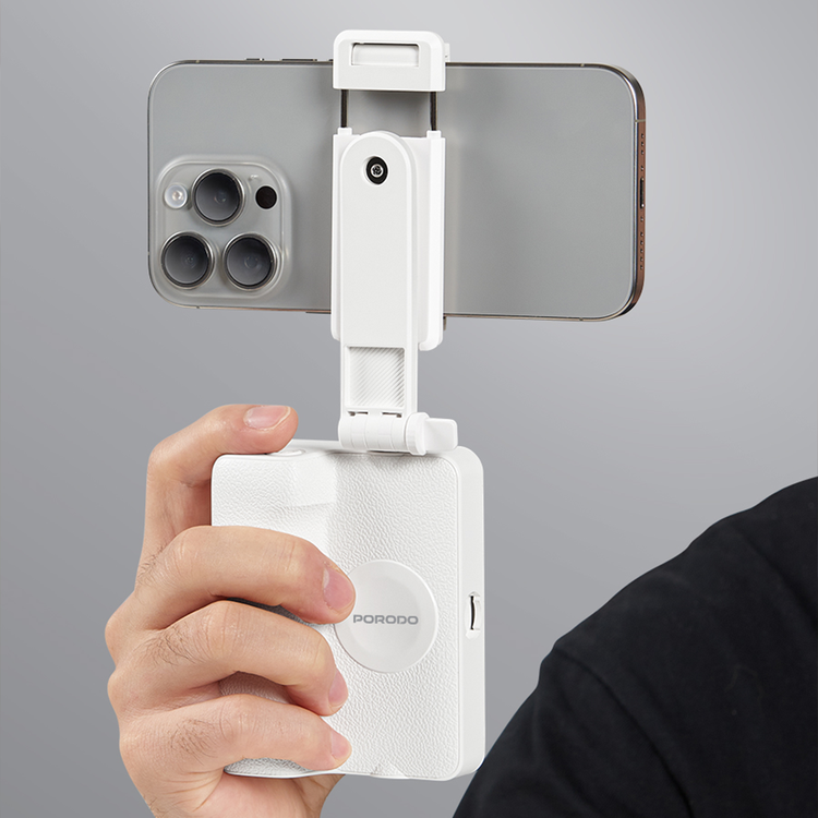 Porodo Lifestyle 3-in 1 Bluetooth Selfi Stick with Detachable Fill Light & Stand, 360° Rotation, Extendable Arm, 12 Hours Working Time - White