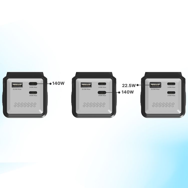 Powerology 27000mAh Smart Display Power Bank with 140W Power Delivery, USB-A & Dual USB-C Ports, 30cm 60W USB-C to USB-C Cable, Simultaneous Charging, Laptop Charging, Built-in Safeguards - Black