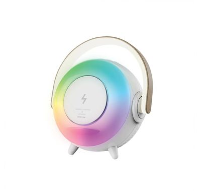 Green Lion Uranus Wireless Charger & Speaker with Bedside Lamp, 8 Color Modes, 1800mAh Battery, 5W Power, Bluetooth Version 5.2, Control Buttons, 3-6 Hours Working Time, 5 Brightness Levels - White