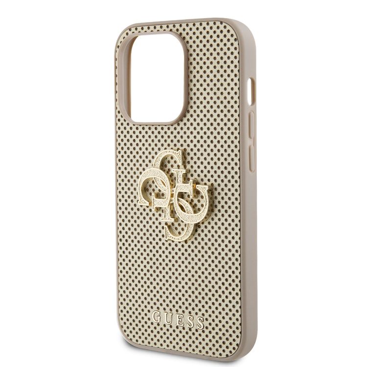 Guess Perforated PU Leather Case with 4G Glitter - Gold - iPhone 15 Pro