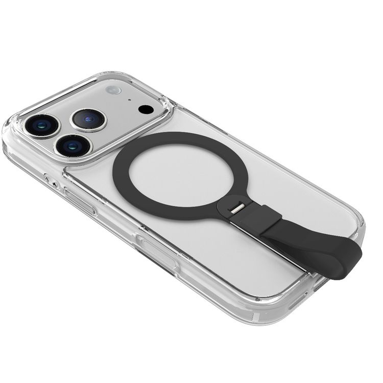 Levelo Spira MagSafe Clear Grip Case for iPhone 17 Pro Max, Strong Magnets, Horizontal & Vertical Viewing, Shock-Resistant Bumper, Anti-Scratch, 360° Rotating Metal Kickstand - Phantom Black