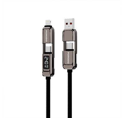 Porodo 4-in-1 High-Speed Charging Cable, 480Mbps Data Transfer Speed, 1.2m Cable Length, 240W Rated Power, Tangle-Free Design, E-Marker Smart Chip - Dark Gray