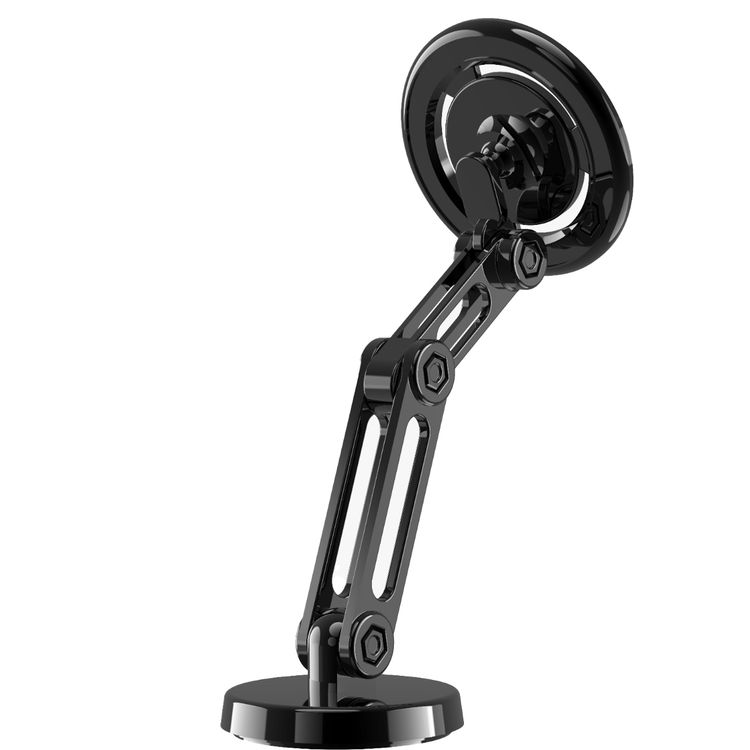Porodo Zinc Alloy Phone Mount Multi-Joint & 360° Rotating Base, x42 Embedded N52 Magnets, Folding Design, One Hand Operation, 4500Gauss Magnetic Force - Black