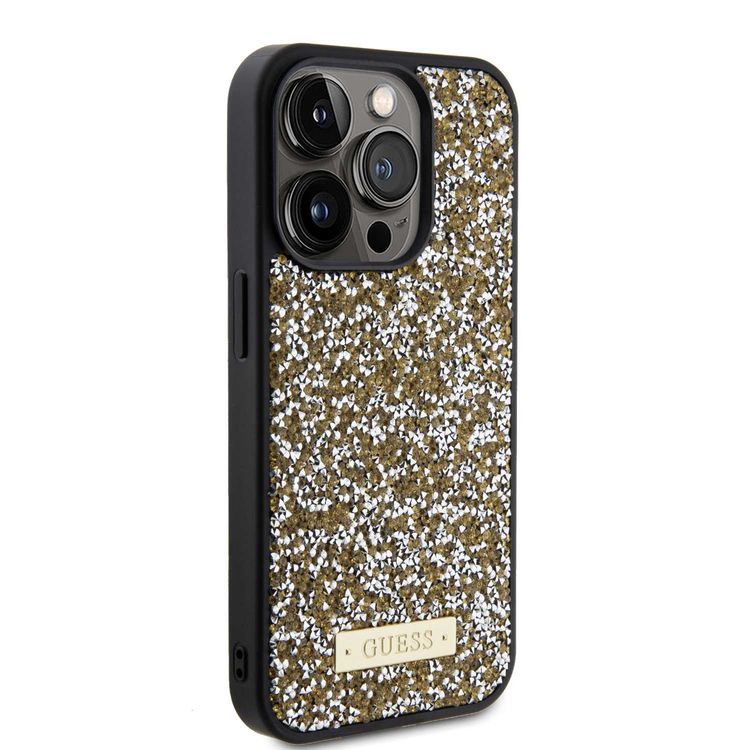 Guess Rhinestone Case with Metal Logo - Yellow - iPhone 15 Pro