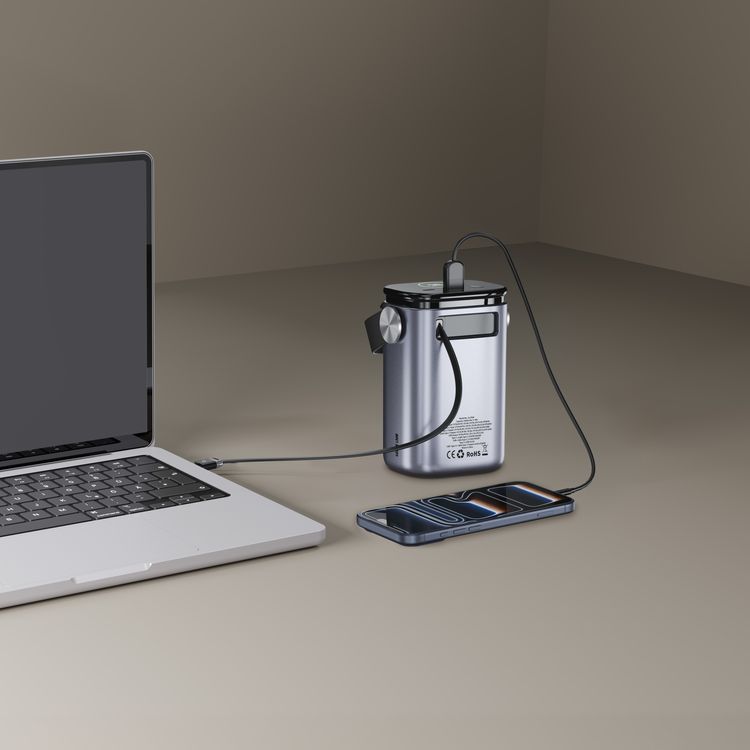 Green Lion Bridge 30 Power Bank with 30000mAh Capacity, High-Speed Charging, Digital Display Indicator, Multi-Device Charging, Built-in Safeguards, Laptop-Ready Power, 65W Fast-Recharge Input, PD 100W High-Speed Output, Portable Carry Handle - Gray