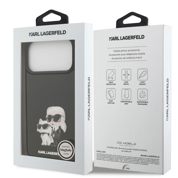 Karl Lagerfeld MagSafe IML Case with Aquarelle Karl & Choupette Heads for iPhone 17 Pro Max, Slim Profile, Comfortable Grip, Sustainable Packaging, Easy Snap-On, Drop Protection - Black