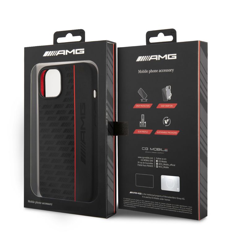 AMG Liquid Silicone Case - Carbon Pattern, Bumper Protection iPhone 14 Compatibility - Black