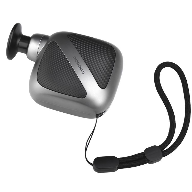 Porodo Lifestyle Pocket-Sized Muscle Relief Massager with Customizable Speed Settings, Quiet Operation Technology, 4 Speed Levels, 15 Minute Auto Shut-Off, 3 Interchangeable Heads  - Gray