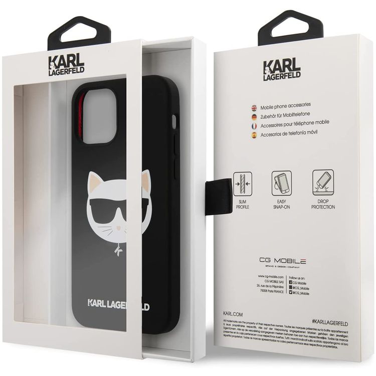 Karl Lagerfeld Silicone Hard Case Choupette Head for iPhone 12 / 12 Pro (6.1") - Black
