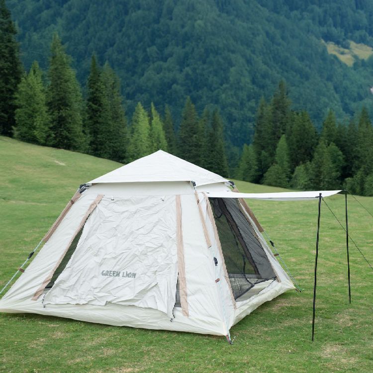 Green Lion GT-6 Camping Tent with Ventilated Mesh, UV Protection, Waterproof & Wind Resistance, 190T Polyester Carrying bag, 5-6 People Capacity, 2 Doors, 210D Oxford Fly - Beige